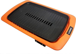 LIVART BBQ time Grill (Orange) [Wider Grill Surface] Gold Marble Coated Non-Stick Electric Grill Perfect for Indoor Use and Easy to Clean with 3 Simple Components - Orange/Black - Made in Korea
